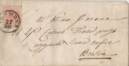 LV223 - 27 Ottobre 1856  - Lettera Da Mantova A Brescia Con Cent 15 Rosa Chiaro 3° Tipo  .Sass. N 20.  Leggi - Lombardo-Veneto