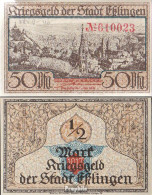 Esslingen Notgeldschein Der Stadt Esslingen Bankfrisch 1921 1/2 Mark Esslingen - Monetary/Of Necessity