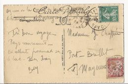 Carte Postale D'Aix Les Bains Pour Port Brillet (Mayenne) - 1924 - Affranchie à 10 Cts Et Taxée à 30 Cts - 1859-1959 Covers & Documents