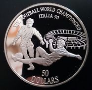 COOK ISLANDS 50 DOLLARS 1990 SILVER PROOF "World Cup Soccer" (free Shipping Via Registered Air Mail) - Isole Cook