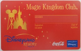 Carte De Membre Magic Kingdom Disneyland Paris Partenaire Coca Cola - Pasaportes Disney