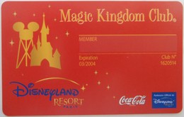 Carte De Membre Magic Kingdom Disneyland Paris Partenaire Coca Cola - Passeports Disney