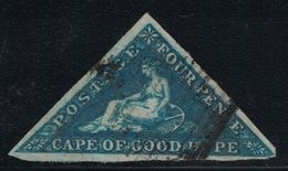 CAP DE BONNE-ESPERANCE - TRIANGULAIRE - N°2 - 4p BLEU SIGNATURE CALVES - COTE 150€ - TIMBRE COURT D'UN COTE (R). - Kaap De Goede Hoop (1853-1904)