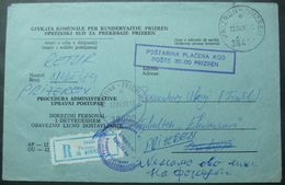 1990 REGISTERED JUDICAL COVER, FROM PRIZREN (KOSOVO -SERBIA), To PRISTINA (KOSOVO) PORT PAYE, BILINGUAL, *RETOUR*, RARE. - Autres & Non Classés