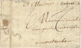 1721 - Lettre De La Réole , Manuscrite ( Gironde ) Lenain L1  Taxe 4 Sols Pour Montauban - 1701-1800: Precursores XVIII