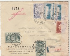 Grèce Lettre Recommandée Entête Papastratos Cigarette LE PIREE Régie Tabacs Maroc Casablanca Censure Contrôle Change - Lettres & Documents