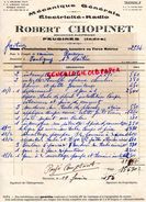36- FEUSINES- RARE FACTURE ROBERT CHOPINET-MECANIQUE ELECTRICTE RADIO- MECANICIEN ELECTRICIEN- 1952 - Straßenhandel Und Kleingewerbe