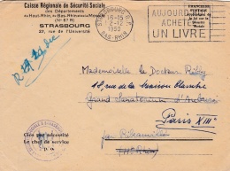 Lettre Sécurité Sociale De 1950 En Franchise   Flamme  "  Aujourd'hui Achetez Un Livre  " CaD Hexagonal Aubure Au Verso - Lettres Civiles En Franchise