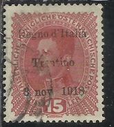 TRENTINO ALTO ADIGE 1918 VARIETA' VARIETY SOPRASTAMPATO SURCHARGED 15H USATO USED OBLITERE' - Trentin