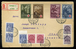 BUDAPEST 1942 Registered Letter 11 Stamp Franking Incl. Red Cross Stamps To Switzerland, Decorative, Rare Piece! - Gebruikt