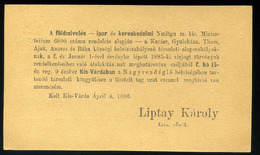 HUNGARY  KISVÁRDA 1886 Unused Stationery P.card With Private Print - Postwaardestukken