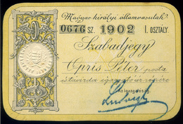 1902.. Magyar Kir. Államvasutak Szabadjegy I. Osztály  /  1902 Hun. Roy. Nat. Rails Free Ticket I. Class - Spoorweg