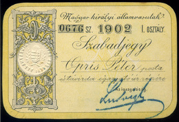 1902.. Magyar Kir. Államvasutak Szabadjegy I. Osztály  /  1902 Hun. Roy. Nat. Rails Free Ticket I. Class - Railway