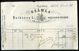 NAGYKŐRÖS 1866 (!) Szikszy L. Vegyesáru Tár , A "Huszárhoz" Dekoratív Korai Számla  /  NAGYKŐRÖS 1866 (!) Szikszy  - Zonder Classificatie