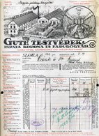 Guth Testvérek, Parafa, Fadugó Gyár, Régi Fejléces, Céges Számla 1923  /  Guth Brothers Cork Factory Vintage Lette - Zonder Classificatie