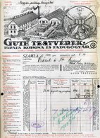 Guth Testvérek, Parafa, Fadugó Gyár, Régi Fejléces, Céges Számla 1923  /  Guth Brothers Cork Factory Vintage Lette - Unclassified