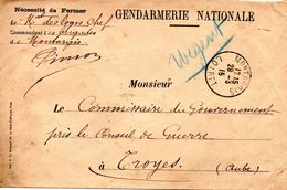 Lettre  De La Gendarmeire De Montargis -  Du 29.03.1915 - Politie En Rijkswacht