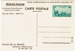 EP CP EXPOSITION NEW YORK 70c REPIQUAGE COUPE INT.LE PHILATELISTE N/YORK 1939 - Cartes Postales Repiquages (avant 1995)