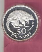 VENEZUELA 50 BOLIVARS1975 SILVER PROOF WWF ARMADILLO - Venezuela