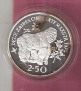 ZAIRE 2 1/2 ZAIRES 1975 SILVER PROOF WWF GORILLA - Zaïre (1971-97)