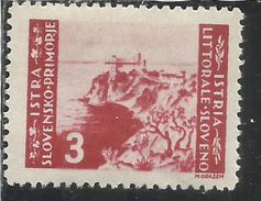 ISTRIA E LITORALE SLOVENO 1946 LIRE 3 TIRATURA DI BELGRADO MNH - Occ. Yougoslave: Littoral Slovène