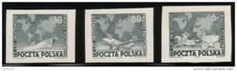 POLAND 1949 75TH ANNIV OF UPU SET OF 3 BLACK PROOFS NHM (NO GUM) MAPS PLANE SHIP HORSES CARRIAGE - Proofs & Reprints