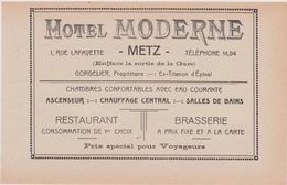 57,MOSELLE,METZ,EN 1911,PUBLICITE,PUB,HOTEL MODERNE,1 RUE LAFAYETTE,GORGELIER,RESTAURANT,BRASSERIE - Advertising