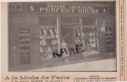57,MOSELLE,METZ,1911,PUBLICITE,CONFECTION,MAGASIN,COMMERCE,A LA MODE DE PARIS,10 RUE DES JARDINS,CHEMISERIE - Advertising