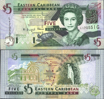 United Caribbean States Pick-number: 42g, Suffix Letter G Uncirculated 2003 5 Dollars - East Carribeans