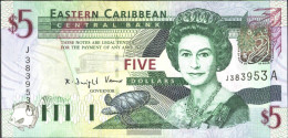 United Caribbean States Pick-number: 42a, Suffix Letter A Uncirculated 2003 5 Dollars - East Carribeans