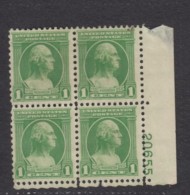 Sc#705 #706 & #709 Washington Bicentennial 1-, 1 1/2-, And 4-cent Issues Unused NO GUM Plate # Blocks Of 4 Of Each - Plaatnummers