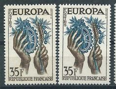 [16] Variété : N° 1123 Europa 1957 Bleu Clair Au Lieu De Bleu Vif + Normal  ** - Unused Stamps