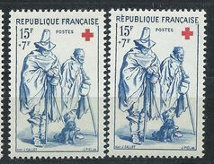 [16] Variété : N° 1140 Croix-rouge 1957 Bleu Pâle Au Lieu De Bleu Vif + Normal  ** - Unused Stamps