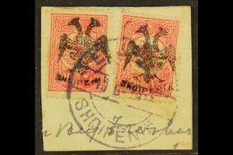 1913 20pa Rose-carmine Double Eagle Overprint Perf 12 (Michel 6x, SG 6), Two Examples Used On Piece Tied By Full "Elbasa - Albanie