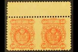 RAILWAY TELEGRAPH LOCAL STAMPS FERROCARRIL OESTE SANTAFECINO 1887 40c Red Horizontal IMPERF BETWEEN PAIR With Gutter Mar - Other & Unclassified
