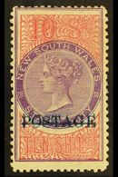 NEW SOUTH WALES 1885 10s Mauve And Claret Perf 12 X 11 With Blue "POSTAGE" Opt, SG 241c, Fine Mint. For More Images, Ple - Sonstige & Ohne Zuordnung