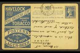 VICTORIA 1895 (17 Dec) An Example Of The 1d Blue Havelock Tobacco Postcard, The Reverse With The Address & Additional 1d - Other & Unclassified