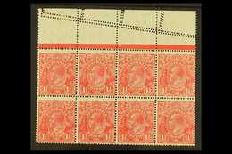 1926-30 1½d Scarlet Perf 14, SG 86,  Upper Marginal Block Of Eight Showing In The Margin Two Further Rows Of Perf Diagon - Altri & Non Classificati