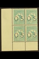 OFFICIAL 1915-28 1s Blue-green Roo, Die IIB, With Small "OS" Perfin, SG O48b (BW 33ba), A Lovely Mint Lower Left CORNER  - Other & Unclassified