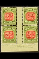 POSTAGE DUE 1946-57 2d Carmine And Green, SG D121, JOHN ASH Imprint Block Of Four, Superb Mint. (4 Stamps) For More Imag - Autres & Non Classés