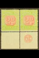POSTAGE DUES 1913 2d Scarlet And Pale Yellow Green, SG D81,  Bottom Margin Pair R/h Stamp Showing JBC Monogram, Few Wrin - Andere & Zonder Classificatie