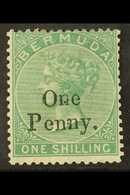 1875 1d On 1s Green, SG 17, Very Fresh Mint With Large Part Gum. For More Images, Please Visit Http://www.sandafayre.com - Bermudes