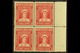 1941-44 3c Carmine Block Of Four With One Stamp Showing The DAMAGED "A" Variety, SG 278 & 278b, Never Hinged Mint. For M - Autres & Non Classés