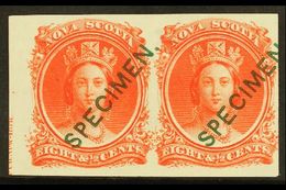 1860 "SPECIMEN" PROOF PAIR An Attractive Plate Proof 8½c Vermillion Pair Bearing Green Thin San-serif "SPECIMEN" Overpri - Other & Unclassified