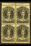 1860 12½c Black On Yellowish Paper, SG 13,  Inscription Block Of 4 Very Fine Mint. For More Images, Please Visit Http:// - Other & Unclassified