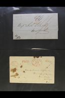 1847-1865 MAIL TO THE UNITED STATES. An Interesting Group Of Stampless Covers & Entire Letters Addressed To USA, Bearing - Otros & Sin Clasificación