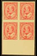 1903-12 2c Pale Rose-carmine IMPERF, SG 177a, Fine Never Hinged Mint Lower Marginal IMPERF BLOCK Of 4, Very Fresh. (4 St - Autres & Non Classés