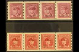 1948 3c Rose Violet And 4c Dark Carmine War Effort Coil "Jump" Strips Of 4, Imperf X Perf 9½, Uni 280i/281i, Very Fine N - Autres & Non Classés