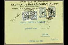 SCADTA 1923 Cover From France Addressed To Bogota, Bearing Colombia 4c (x2) And SCADTA 1923 30c Pair With "F" Consular O - Colombie