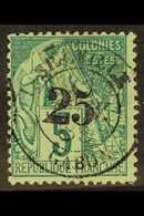 GABON 1888-89 "25" On 5c Green Surcharge (Yvert 8, SG 8), Superb Cds Used With 'socked On The Nose' "Libreville" Cd Canc - Sonstige & Ohne Zuordnung